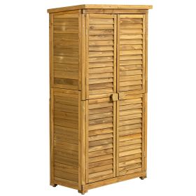 Outdoor Storage Cabinet, Wood Garden Shed, Pool Storage Shed With Lockable Door, Waterproof Roof And 2 Removable Shelves, Vertical Outside Storage She