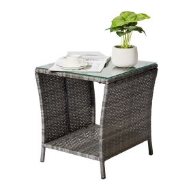 Glass Surface Gray Gradient Double-layer Woven Rattan Edge Table