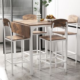 TOPMAX Farmhouse 5pc Counter Height Dining Set With Drop Leaf, White