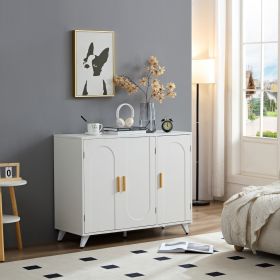 Sideboard Buffet Cabinet With 3 Doors And Removable Shelves, For Living Room, Dining Room, Ivory Whi