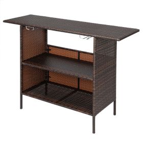 Including 2 Wine Glass Holders, Brown Gradient Woven Rattan Bar Table