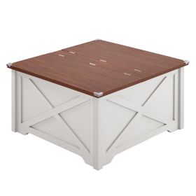 Large Hidden Storage Compartment, Double Flap Panel, Side X Shape, Coffee Table, Square, 31.5x31.5x18in