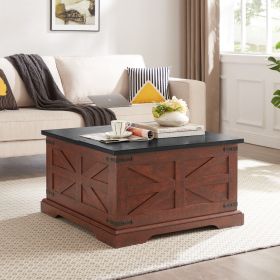 Farmhouse Coffee Table, Square Wood Table With Large Hidden Storage Compartment For Living Room, Bar