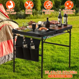 35.43x23.62x26in Foldable Camping Table Collapsible Picnic Aluminum Alloy Grill Stand 66LBS Max Load Height Adjustable BBQ Table With Adjustable Heigh