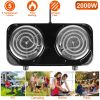 2000W Electric Double Burner Portable Coil Heating Hot Plate Stove Countertop RV Hotplate with Non Slip Rubber Feet 5 Temperature Adjustments