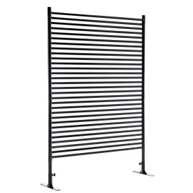 71.26''x46.65'' Outdoor Privacy Screens Freestanding,Metal Privacy Fence Panels For Outside, Slatted Privacy Screens With Stand,Black