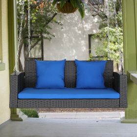 4ft Black Rattan Blue Cushion 4.5mm Iron Chain Woven Rattan Swing, Excluding Swing Frame