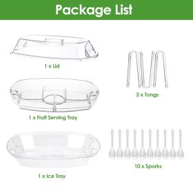 Fruit Ice Serving Tray, Refrigerated Vegetable Tray, Cold Food Buffet Server With Lid And 4 Compartments 3 Pliers 10 Forks