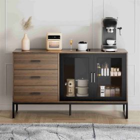 Sideboard 2 Doors 3 Drawers Ample Storage Space Wide Tabletop Side Storage Cabinet for Home Coffee Shop Dark Walnut