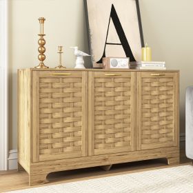 Storage Cabinet With 3 Doors, Wood Sideboard Buffet Storage With Adjustable Shelf, Anti-tip Kit Acce