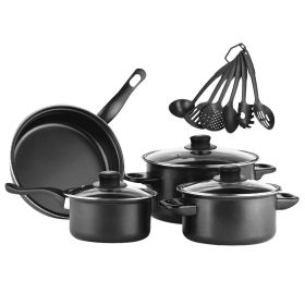 4Pcs Non-Stick Cookware Set With 6Pcs Plastic Cooking Utensils Dishwasher Safe Pots And Pans Set With Lids Fit For All Stovetops