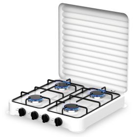 Gas Stove Dual Fuel Gas Hob Cooktop Manual Ignition Stovetop Powered by NG/LPG with 4 Burners Lid