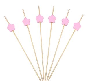 100 Pcs Bamboo Fruit Picks Fancy Cocktail Sticks Appetizer Toothpicks, Flower-3