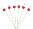 100 Pcs Bamboo Fruit Picks Fancy Cocktail Sticks Appetizer Toothpicks, Heart-5