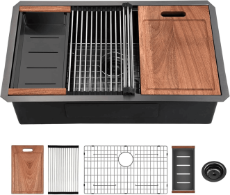 32 Gunmetal Black Undermount Workstation Kitchen Sink-32 x 19 Inch 16 Gauge Stainless Steel Undermount Kitchen Sink
