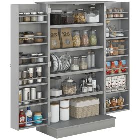 HOMCOM 41" Kitchen Pantry Storage Modern 2-Door Cabinet with 5-Tier Shelving 12 Spice Racks Adjustable Shelves Gray
