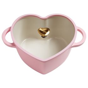4.6 Quart Heart-Shaped Dutch Oven, Cast Aluminum with Clean Ceramicâ„¢ Nonstick Coating Silicone Rim Glass Lid, Pink