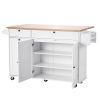 VEVOR Kitchen Island Cart with Storage, 60in Wide Mobile Kitchen Cart with Wheels, Drop Leaf, 2 Drawers, Trash Can Cabinet, Knife Holder, Spice Rack