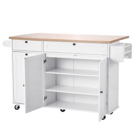 VEVOR Kitchen Island Cart with Storage, 60in Wide Mobile Kitchen Cart with Wheels, Drop Leaf, 2 Drawers, Trash Can Cabinet, Knife Holder, Spice Rack