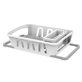 Expandable Kitchen Dish Drying Rack with Utensil Holder, Countertop Dish Drainer Rack for Plates, Cups and Kitchen Sink Organization, White