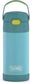 FUNTAINER Water Bottle with Straw - 12 Ounce - Kids Stainless Steel Vacuum Insulated Water Bottle with Lid, Blue/Green