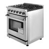 Gas Range Oven, 30 Inches Width, Freestanding Stainless Steel Stove and Oven with 5 Sealed Cooktop Burners, Easy Reach Racks, Storage Drawer