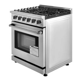 Gas Range Oven, 30 Inches Width, Freestanding Stainless Steel Stove and Oven with 5 Sealed Cooktop Burners, Easy Reach Racks, Storage Drawer