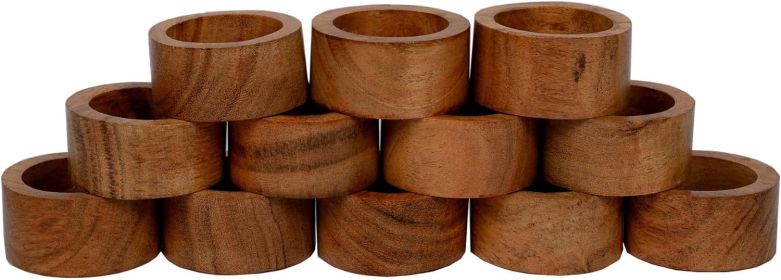 Handmade Acacia Wood Napkin Ring Set of 12 for Dining, Anniversary, Birthday, Christmas | Napkin Ring for Home and Kitchen Décor