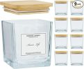 Creahaus 9-Pack Thick Glass Square Candle Jars with Bamboo Lids
