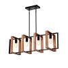 4-Light Kitchen Island Lights Pendant Light Farmhouse Dining Room Light Fixture, Rustic Wood and Black Metal Rectangular Chandelier