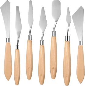 7 Pieces Painting Knife Set Spatula Palette Knife Stainless Steel Drawing Scraper Oil Painting Accessories with Wood Handle for Art Acrylic Draw Color