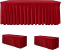 2 Pack Red Spandex Table Skirts for 6 Foot Tables, Fitted Stretch 72 Inch Table Cover for Christmas Dinner, Buffet Table