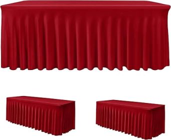 2 Pack Red Spandex Table Skirts for 6 Foot Tables, Fitted Stretch 72 Inch Table Cover for Christmas Dinner, Buffet Table