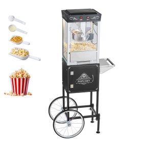 Popcorn Machine with Cart, 8oz Stainless Steel Kettle, 800W Commercial Popcorn Maker, 48 Cups per Batch Theater Style Popper