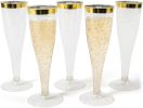 Set of 24 Plastic Champagne Flutes with Gold Rim Shatterproof Disposable Glasses for Weddings, Cocktail Parties, and Outdoor Celebrations