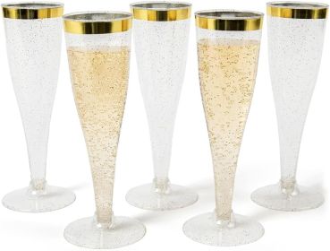 Set of 24 Plastic Champagne Flutes with Gold Rim Shatterproof Disposable Glasses for Weddings, Cocktail Parties, and Outdoor Celebrations