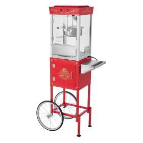 Popcorn Machine with Cart, 8oz Stainless Steel Kettle, 800W Commercial Popcorn Maker