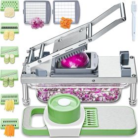 All-in-1 Vegetable Chopper with 8 Blades - Mandoline Slicer-Pro Food Chopper with Container - Veggie Salad Onion Chopper - Potato Dicer French Fry Cut