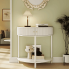 Artisan-Crafted Wave-Pattern Demi-Lune Console Table with Creamy White Finish