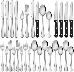 24-Piece Silverware Set with Steak Knives,Flatware Set Service for 4 Person, Food-Grade Stainless Steel Cutlery Set,Includes Knife Spoon And Fork