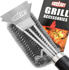 Grill Brush and Scraper BBQ Brush for Grill, Safe 18" Stainless Steel Woven Wire 3 in 1 Bristles Grill Cleaning Brush, BR-4516