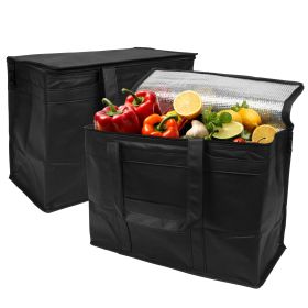 Black Insulated Food Delivery Bag 16 x 13 x 9 Inches, Insulated Grocery Bags with Zippered Top, Pack of 2 Heavy Duty Catering Bag for Food Deliveries
