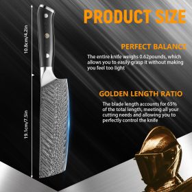 7 Inch Nakiri Knife, Damascus Steel With Feather Pattern Blade, Full Tang G10 Handle, Japanese Professional Vegetable Knife