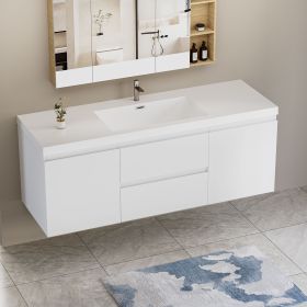 60" Floating Bathroom Vanity with Sink, Modern Wall-Mounted Bathroom Storage Vanity Cabinet with Resin Top Basin and Soft Close Drawers