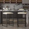 Set of 2 Barstools Faux Leather Upholstered Bar Stools Modern Metal Frame Dining Chairs for Counter, Kitchen Island (Beige)