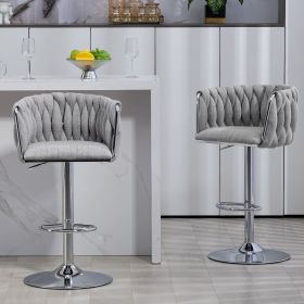 360Â° Fabric cover Swivel Bar Stools Set of 2, Adjustable Counter Height Bar Chairs with Woven Back & Footrest