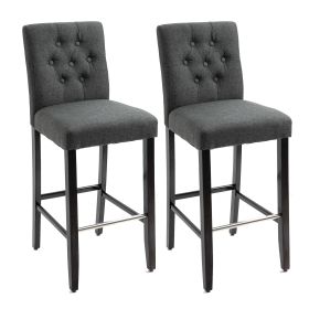 HOMCOM 2 Piece Bar Height Barstools, 30 Inches Linen Upholstered Breakfast Stools, Bar Chairs with Back, Footrest and Solid Wood Leg