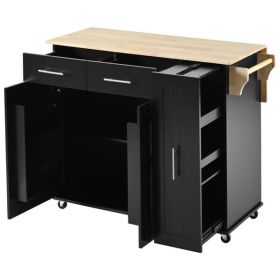 Kitchen Island with Drop Leaf, Kitchen Storage Cart with 3 Tier Pull Out Cabinet Organizer, Internal Storage Rack
