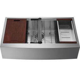 VEVOR Farmhouse Kitchen Sink, 304 Stainless Steel Drop-In Sinks, Single Bowl Basin with Ledge & Accessories, Household Dishwasher Sinks for Workstatio