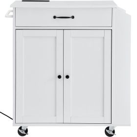 VEVOR Kitchen Island Cart, 32" Mobile Carts with Storage Cabinet, Rolling Table with Power Outlet, Spice Rack, Towel Bar, Adjustable Shelf, Drawer